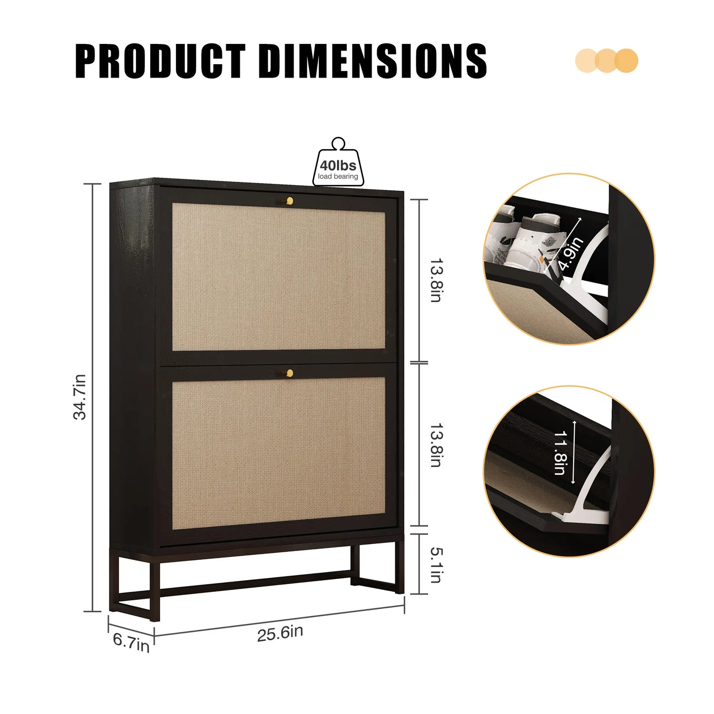 Giratree Slim Shoe Cabinet for Entryway, 34.7'' Hidden Shoe Storage Cabinet with Flip Drawers, Narrow Freestanding Shoe Rack Organizer with Metal Base and Linen Door Accent
