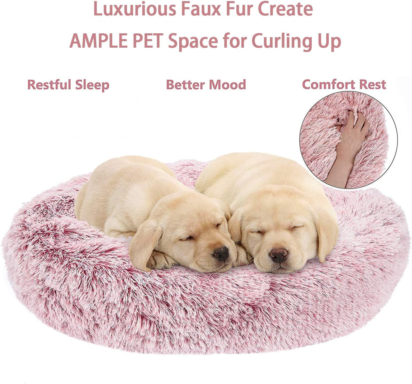 Calming Donut Dog Bed Faux Fur Pet Bed Self Warming Cuddler Washable round Pet Bed Cat Bed Comfortable round Plush Indoor Sleeping Dog Beds Cat Cushion Bed for Large Dogs 31" Pink