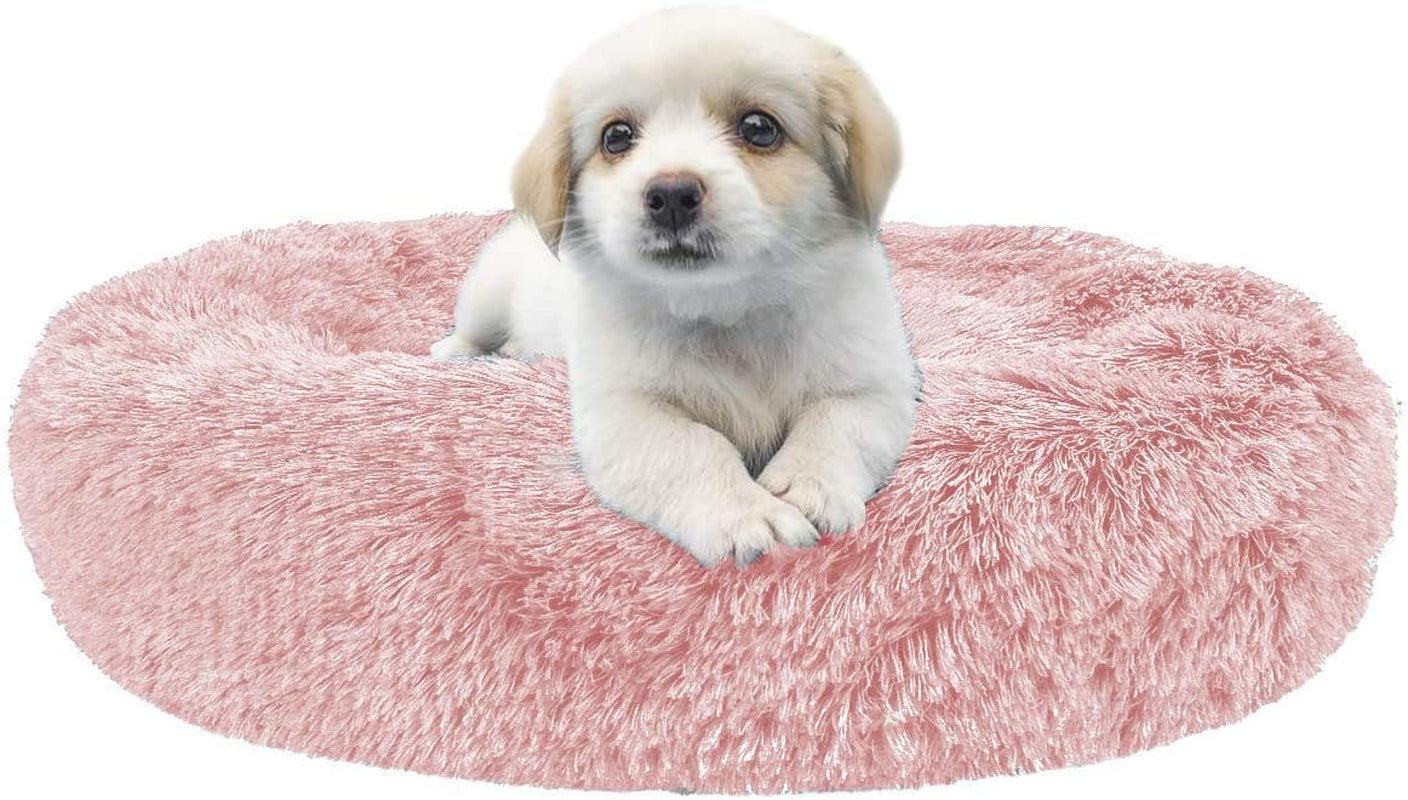 Calming Donut Dog Bed Faux Fur Pet Bed Self Warming Cuddler Washable round Pet Bed Cat Bed Comfortable round Plush Indoor Sleeping Dog Beds Cat Cushion Bed for Large Dogs 31" Pink