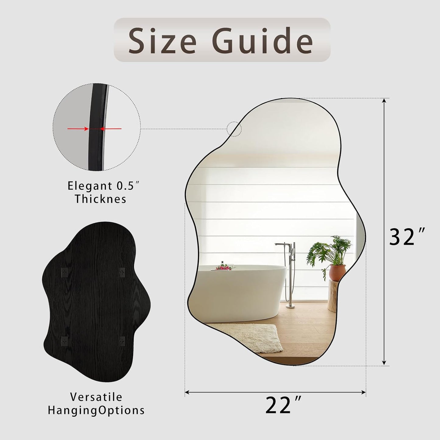 Irregular Wall Mirror, 22"X32" Wavy Cloud Bathroom Vanity Mirrors | Unique Asymmetrical Abstract Mirror with Tempered Glass for Bedroom, Living Room, Entryway, Hallway, Cloakroom