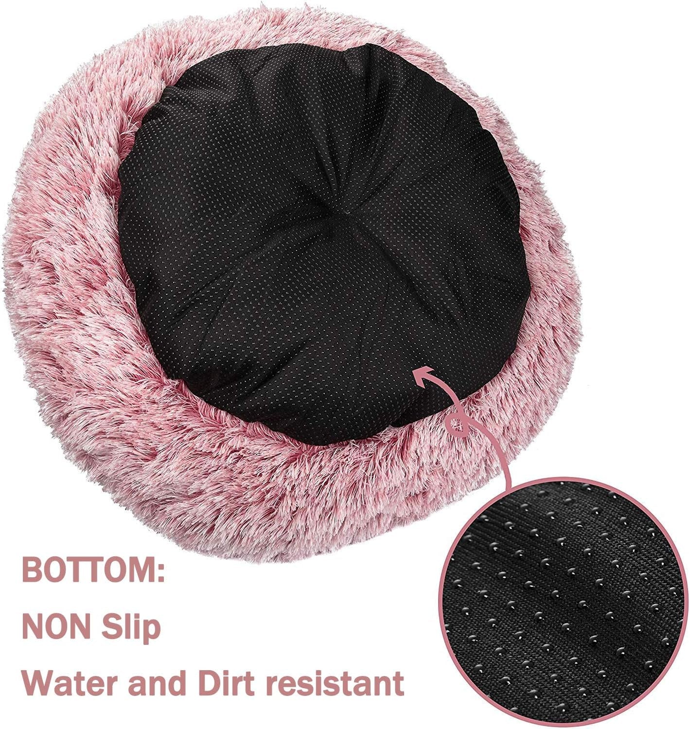 Calming Donut Dog Bed Faux Fur Pet Bed Self Warming Cuddler Washable round Pet Bed Cat Bed Comfortable round Plush Indoor Sleeping Dog Beds Cat Cushion Bed for Large Dogs 31" Pink