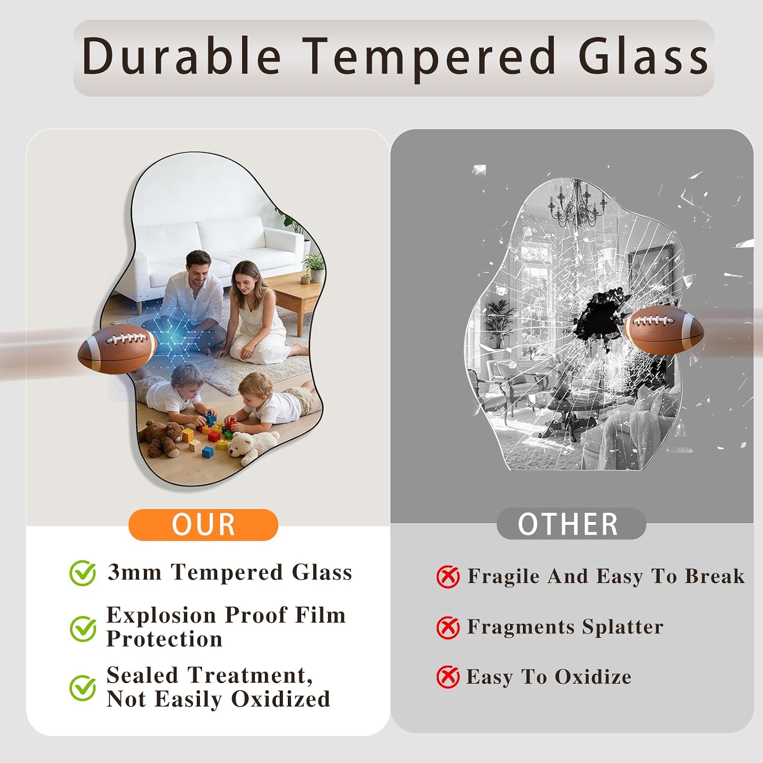 Irregular Wall Mirror, 22"X32" Wavy Cloud Bathroom Vanity Mirrors | Unique Asymmetrical Abstract Mirror with Tempered Glass for Bedroom, Living Room, Entryway, Hallway, Cloakroom