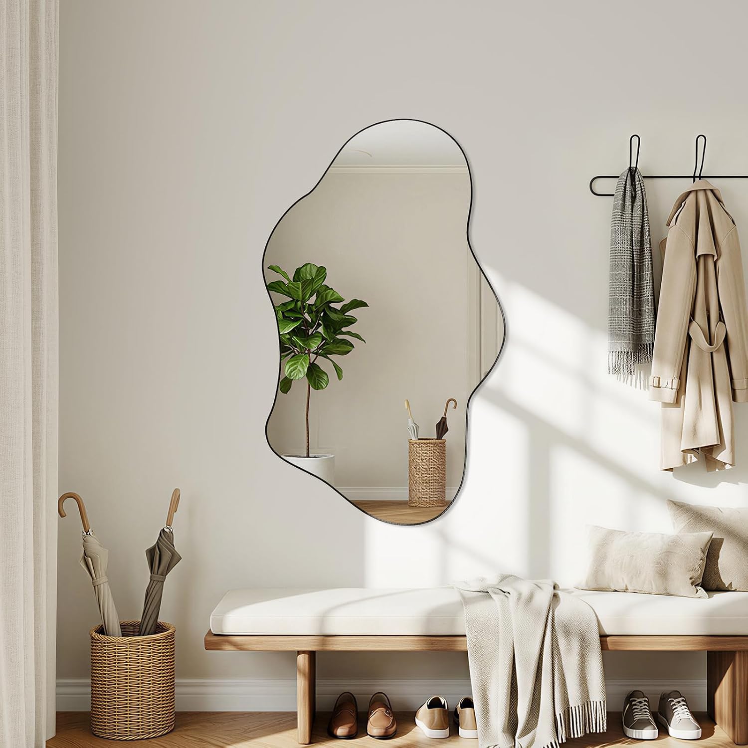 Irregular Wall Mirror, 22"X32" Wavy Cloud Bathroom Vanity Mirrors | Unique Asymmetrical Abstract Mirror with Tempered Glass for Bedroom, Living Room, Entryway, Hallway, Cloakroom