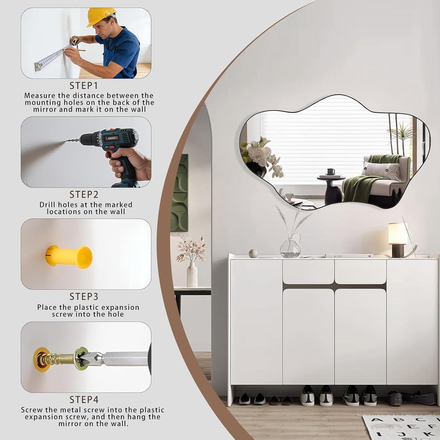Irregular Wall Mirror, 22"X32" Wavy Cloud Bathroom Vanity Mirrors | Unique Asymmetrical Abstract Mirror with Tempered Glass for Bedroom, Living Room, Entryway, Hallway, Cloakroom