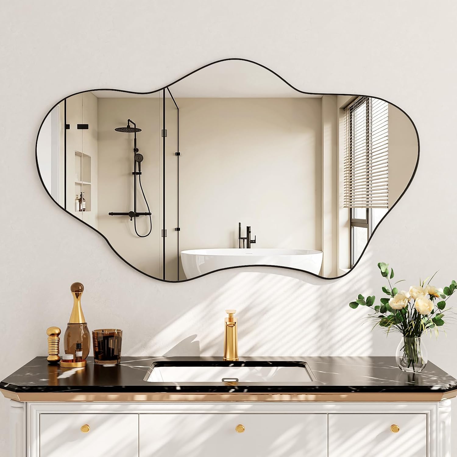 Irregular Wall Mirror, 22"X32" Wavy Cloud Bathroom Vanity Mirrors | Unique Asymmetrical Abstract Mirror with Tempered Glass for Bedroom, Living Room, Entryway, Hallway, Cloakroom