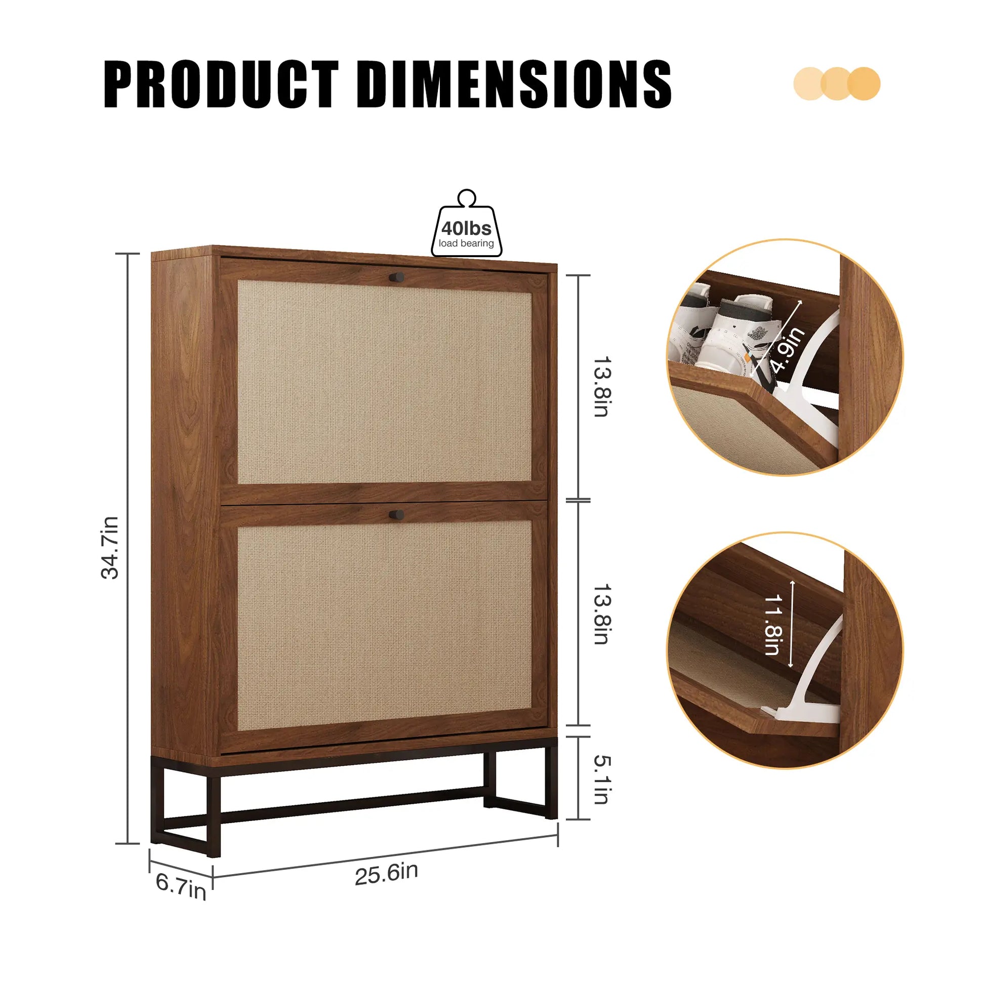 Giratree Slim Shoe Cabinet for Entryway, 34.7'' Hidden Shoe Storage Cabinet with Flip Drawers, Narrow Freestanding Shoe Rack Organizer with Metal Base and Linen Door Accent