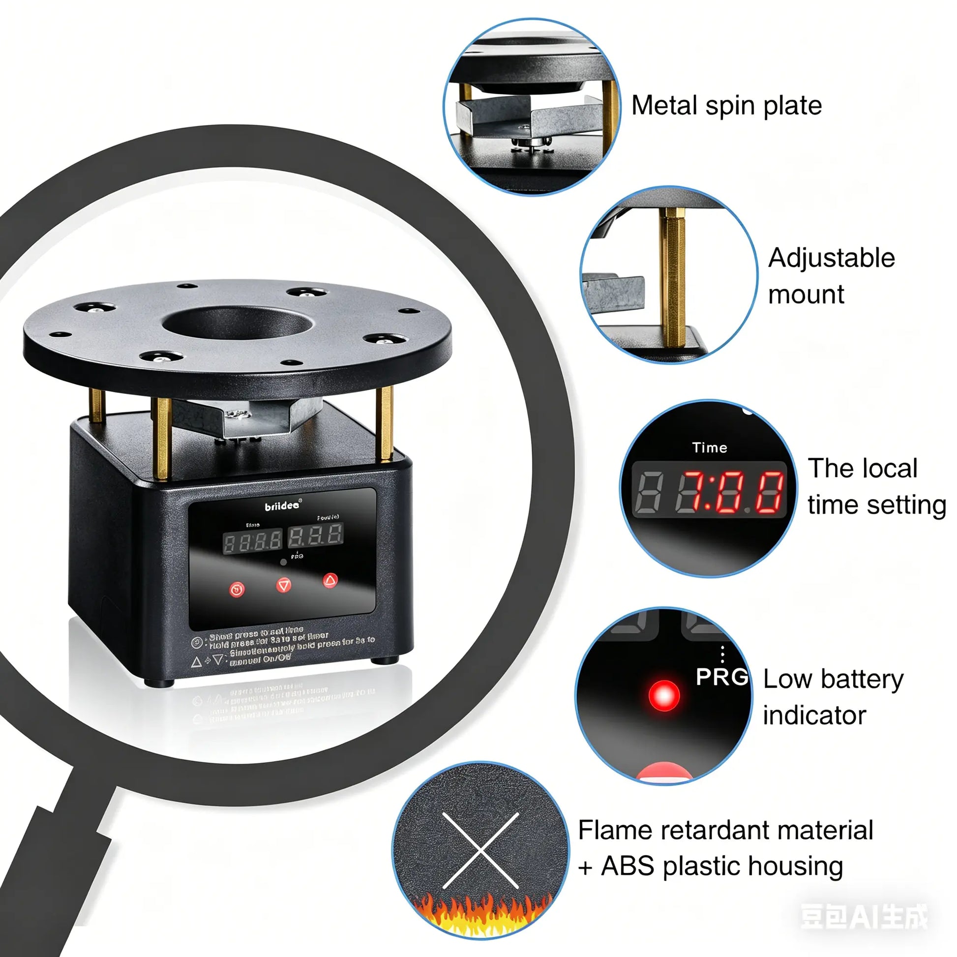 Briidea Automatic Chicken Feeder Dispenser Timer Kit - Programmable Digital Timer with LED Screen, Galvanized Steel Spin Plate, Adjustable Stud Mounts, Solar/Battery Powered, 6 Scheduled Feeds, Adjustable Feed Rate (1-60 Sec), Feeding