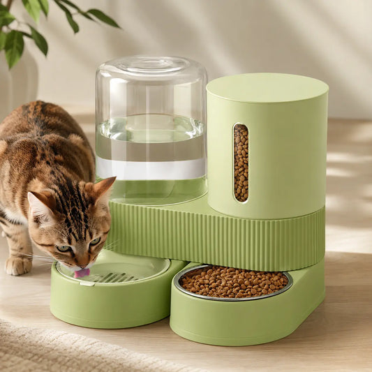 Kacoomi 2-Pack Gravity Food Feeders and Water Dispenser Set for Cats, Large-Capacity with Stainless Steel Bowl for Small Dogs