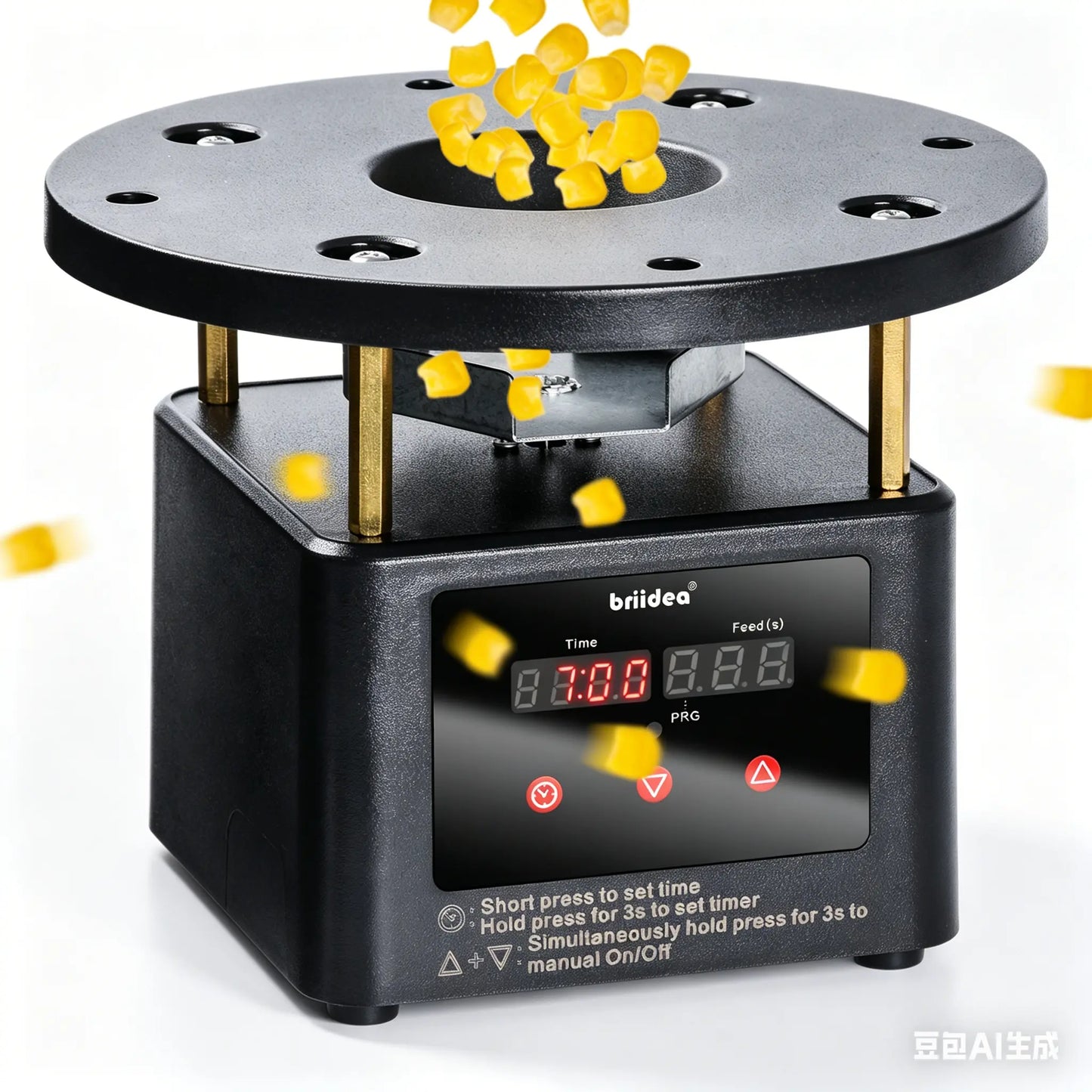 Briidea Automatic Chicken Feeder Dispenser Timer Kit - Programmable Digital Timer with LED Screen, Galvanized Steel Spin Plate, Adjustable Stud Mounts, Solar/Battery Powered, 6 Scheduled Feeds, Adjustable Feed Rate (1-60 Sec), Feeding