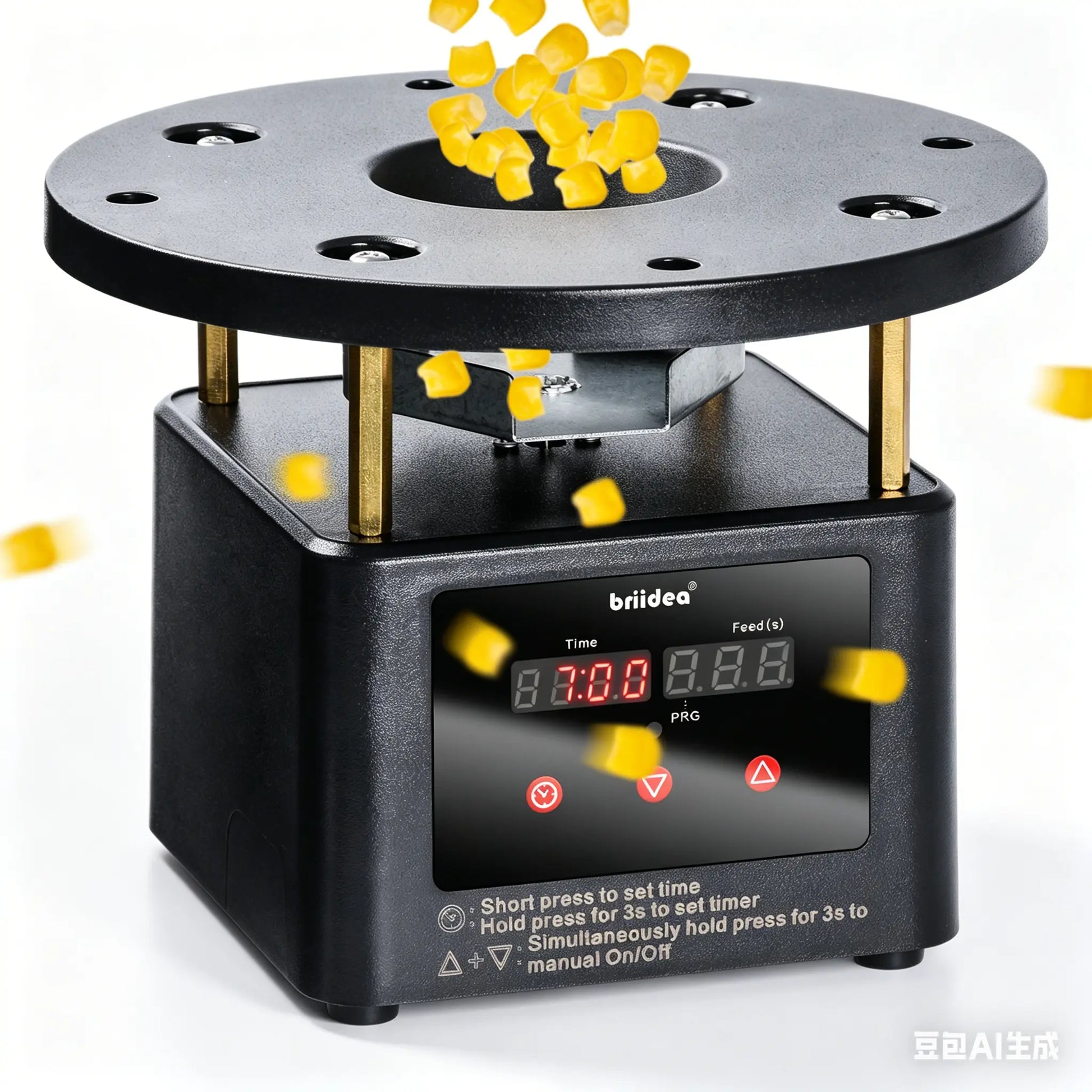 Briidea Automatic Chicken Feeder Dispenser Timer Kit - Programmable Digital Timer with LED Screen, Galvanized Steel Spin Plate, Adjustable Stud Mounts, Solar/Battery Powered, 6 Scheduled Feeds, Adjustable Feed Rate (1-60 Sec), Feeding