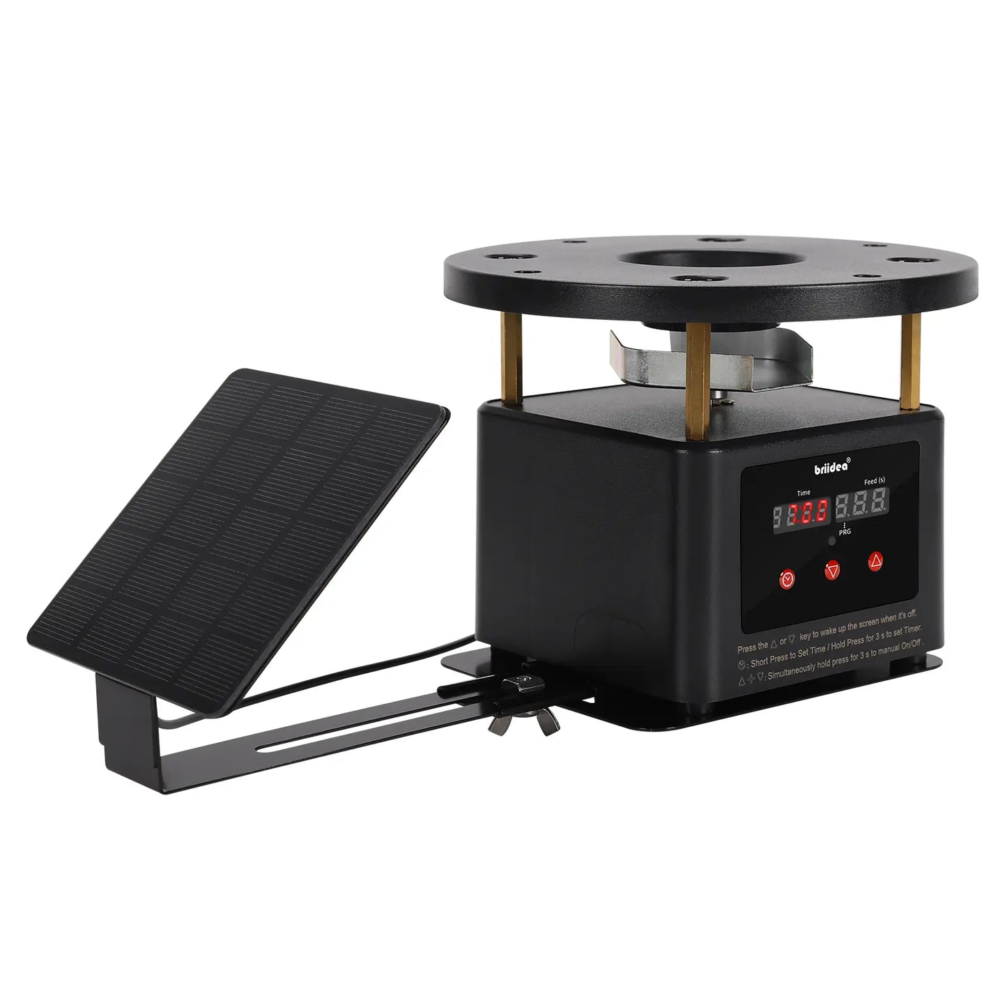 Briidea Automatic Chicken Feeder Dispenser Timer Kit - Programmable Digital Timer with LED Screen, Galvanized Steel Spin Plate, Adjustable Stud Mounts, Solar/Battery Powered, 6 Scheduled Feeds, Adjustable Feed Rate (1-60 Sec), Feeding